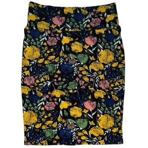 LuLaRoe Pencil Skirt Women’s Medium Lemon Floral Black Stretch 24”